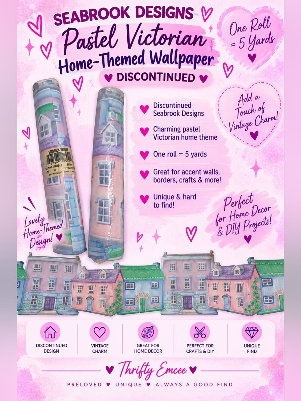 *DISCONTINUED* SEABROOK DESIGNS PASTEL VICTORIAN HOME-STYLE WALLPAPER - 5 YARDS